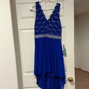 Elegant Blue Lace High-Low Dress
